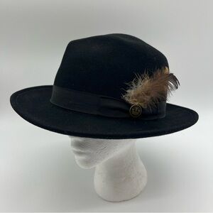 Goorin Bros The Doctor Black Wool Felt Wide Brim Fedora Hat Feather